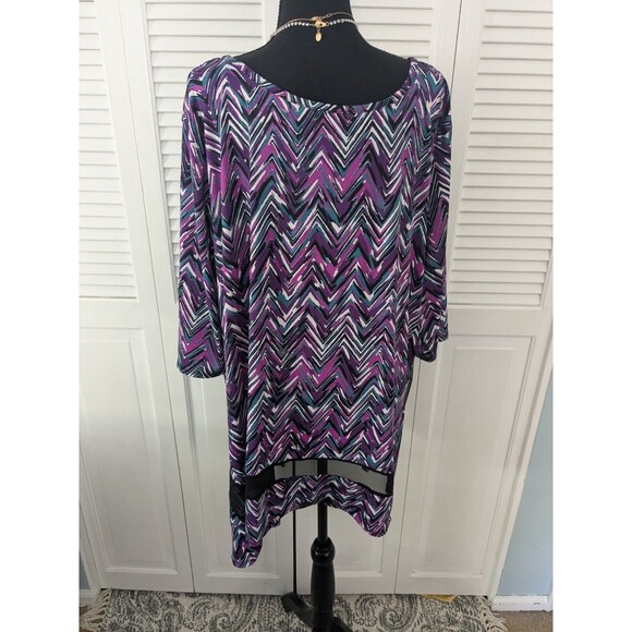 Anthony Richards Top Women 3X Blouse Tunic Black Purple Stretch Mesh Art Chevron - Picture 8 of 13